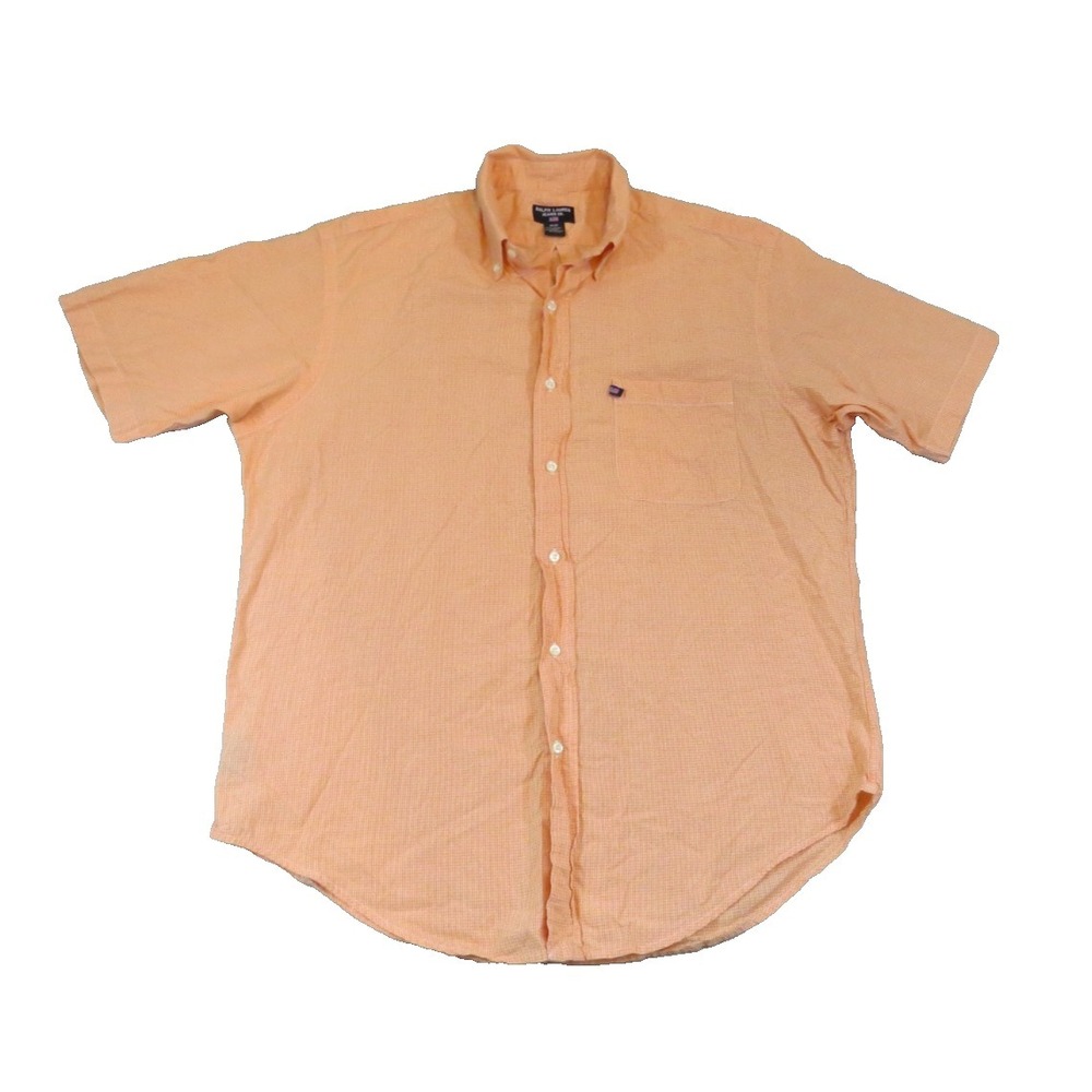 Ralph Lauren Jeans‎ Men M Orange Gingham Check Short Sleeve Cotton Button Shirt